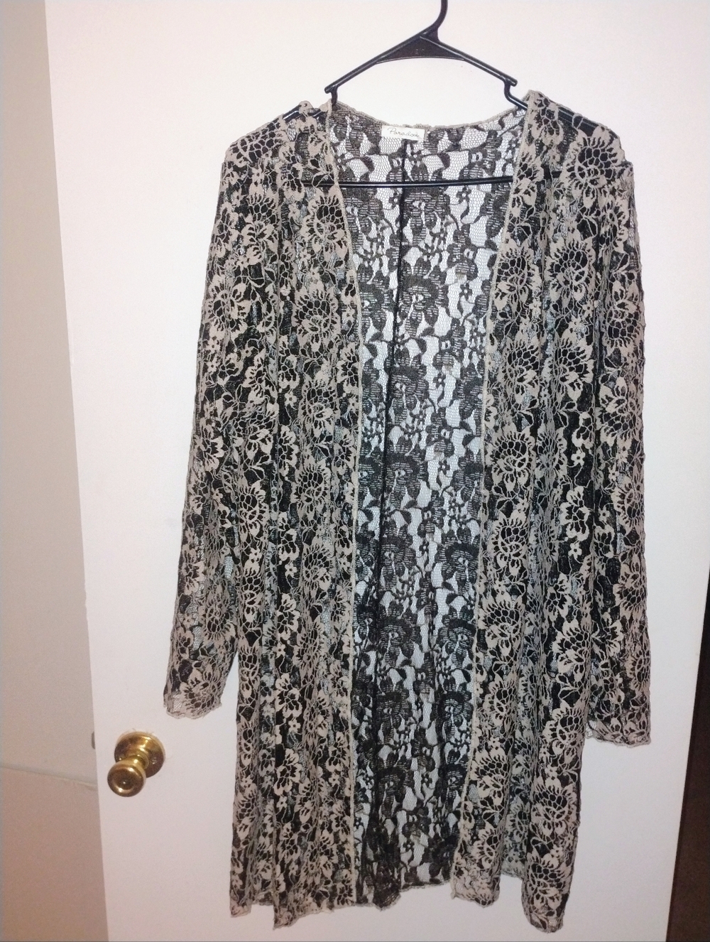 Lace Duster Cardigan - Black & Cream Floral